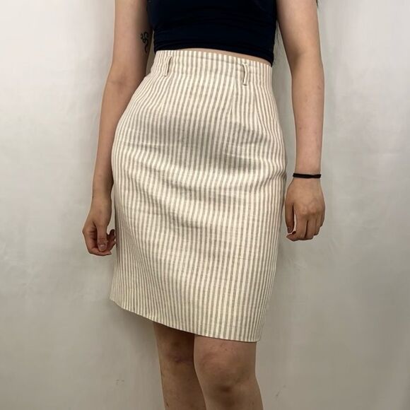 Vintage Land’s End Cream Striped Linen Mini Skirt - Picture 1 of 8